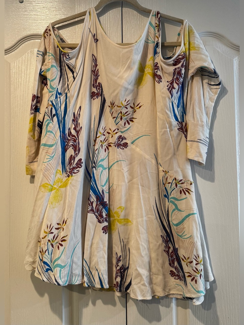 Free People Cream with Blue and Yellow Floral Print Tunic Dress - Size S - Picture 4 of 7